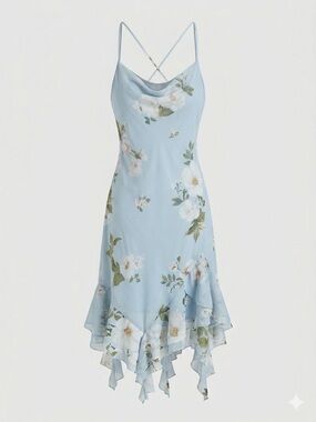 Ara Light Blue Floral High-Low Slip Dress